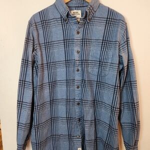 Blake‎ Shelton Lands End Blue Plaid Flannel Men's Casual Button Down Shirt